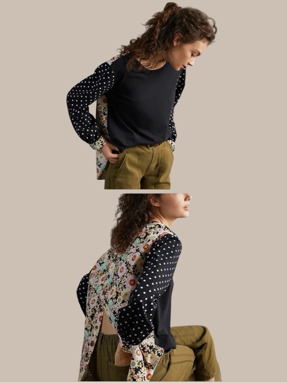 Maeve Anthropologie Split-Back Floral Polka Dot Top size XS